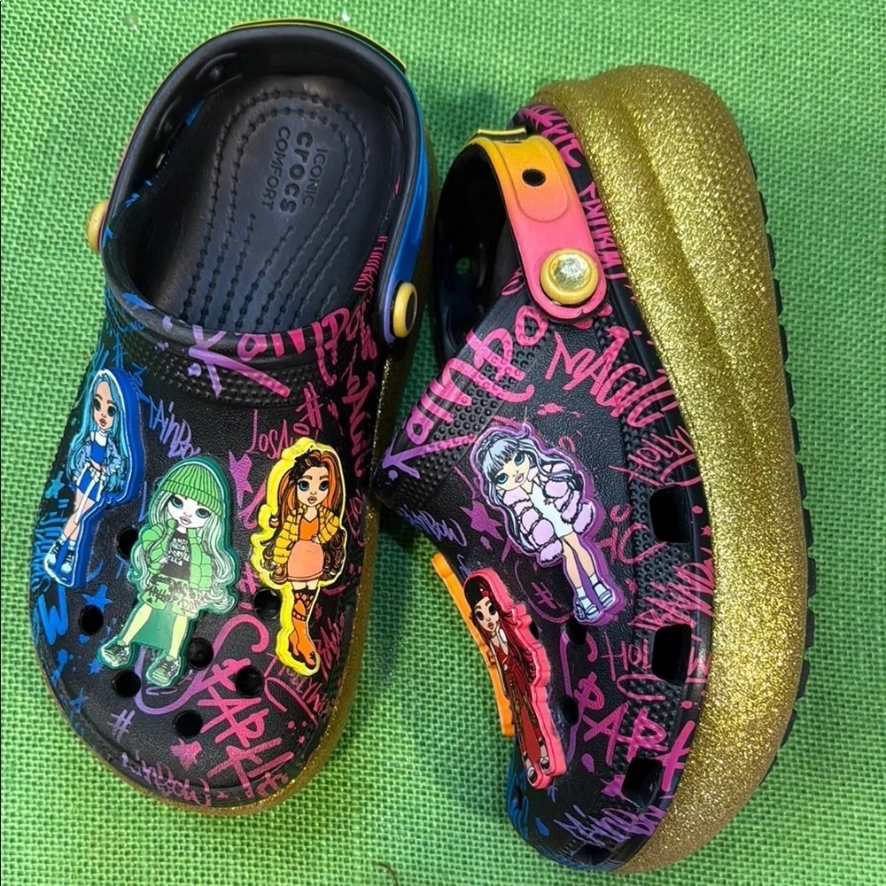 RARE Colorful Kids Crocs Rainbow High Cutie Crush Clogs size 2J